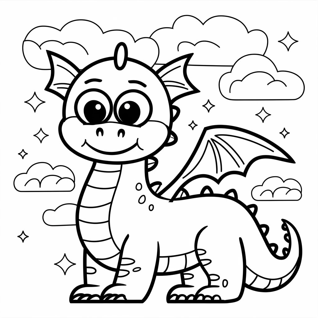 ドラゴン塗り絵 – かっこいいドラゴンを塗ろう！ - 花の塗り絵, image size:1024x1024