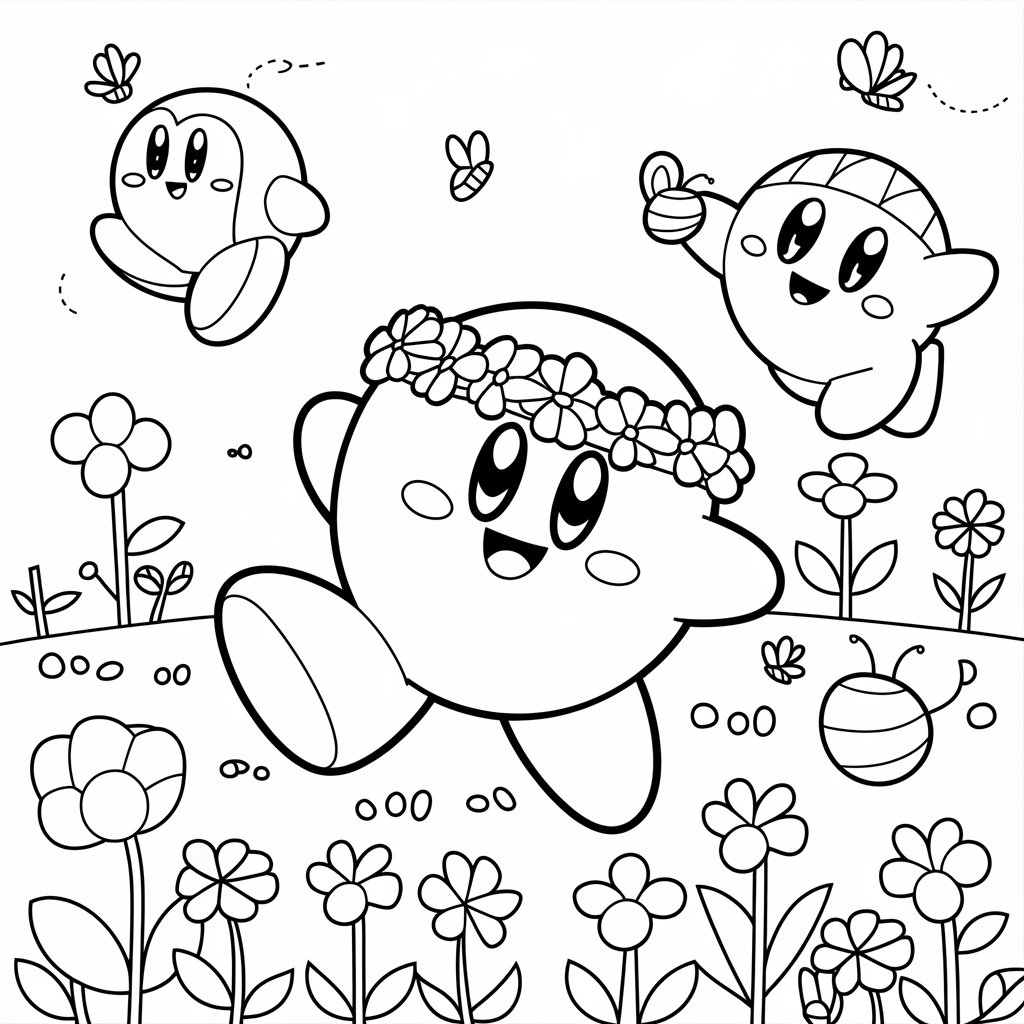 カービィ 塗り絵 - 花の塗り絵